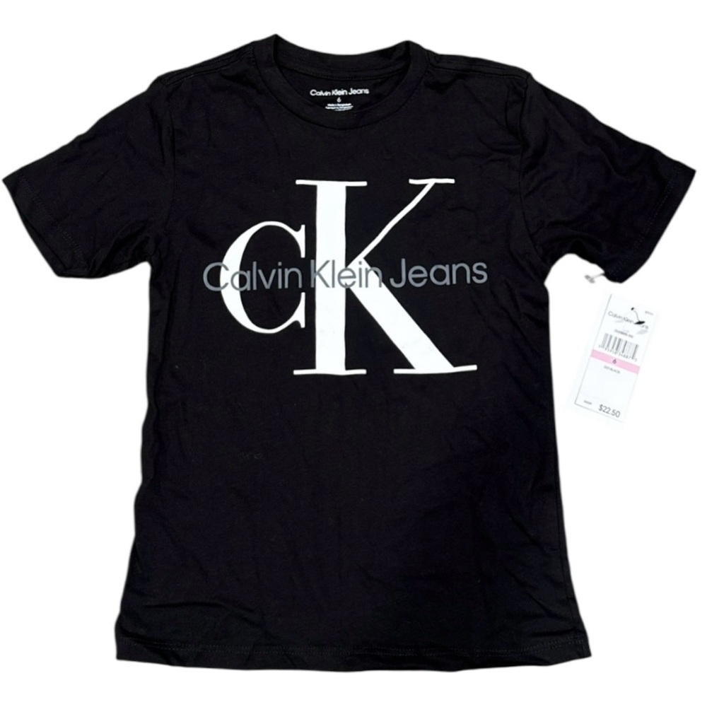 Calvin Klein Jeans Logo T-Shirt Black Size 6 Kids Girls Short Sleeve